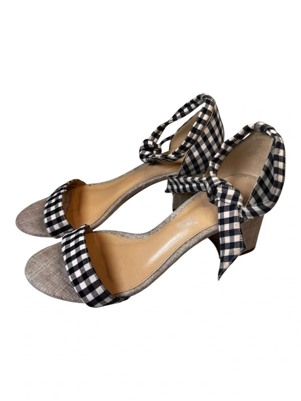 Alexandre Birman Gingham Ankle Tie Clarita Mid Block Heel Sandals Size 37/US 7